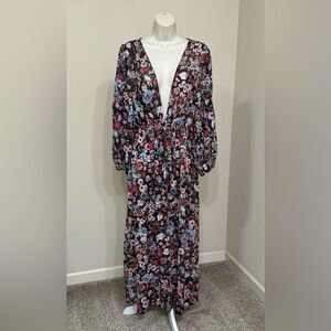 Express Women’s Pink & Black Floral Print Long Sleeve Maxi Cover-Up s S/M